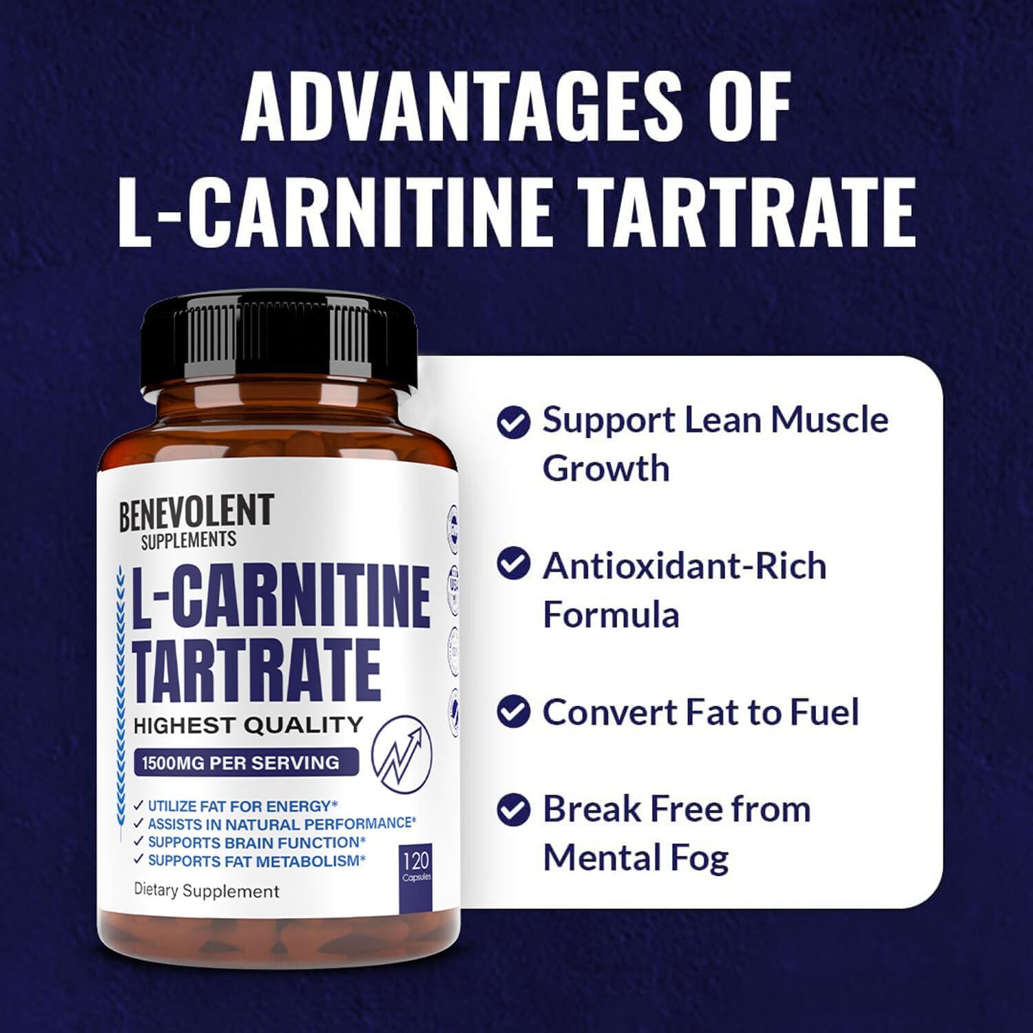 Premium L-Carnitine Tartrate Supplement: Single Feature / Benefit Secondary Images