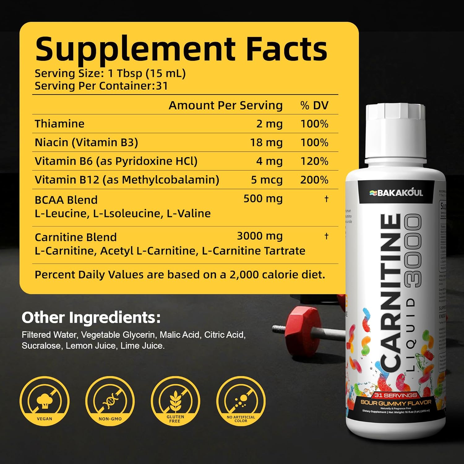L Carnitine Supplement Liquid 3000 mg: Single Feature / Benefit Secondary Images