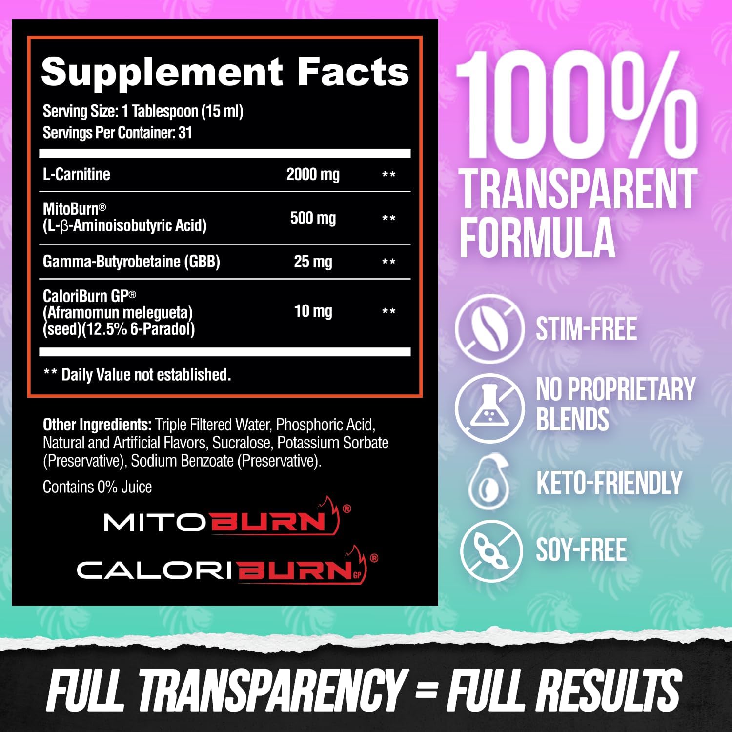 ALPHA LION Burn2O L-Carnitine Liquid 2000mg: Single Feature / Benefit Secondary Images