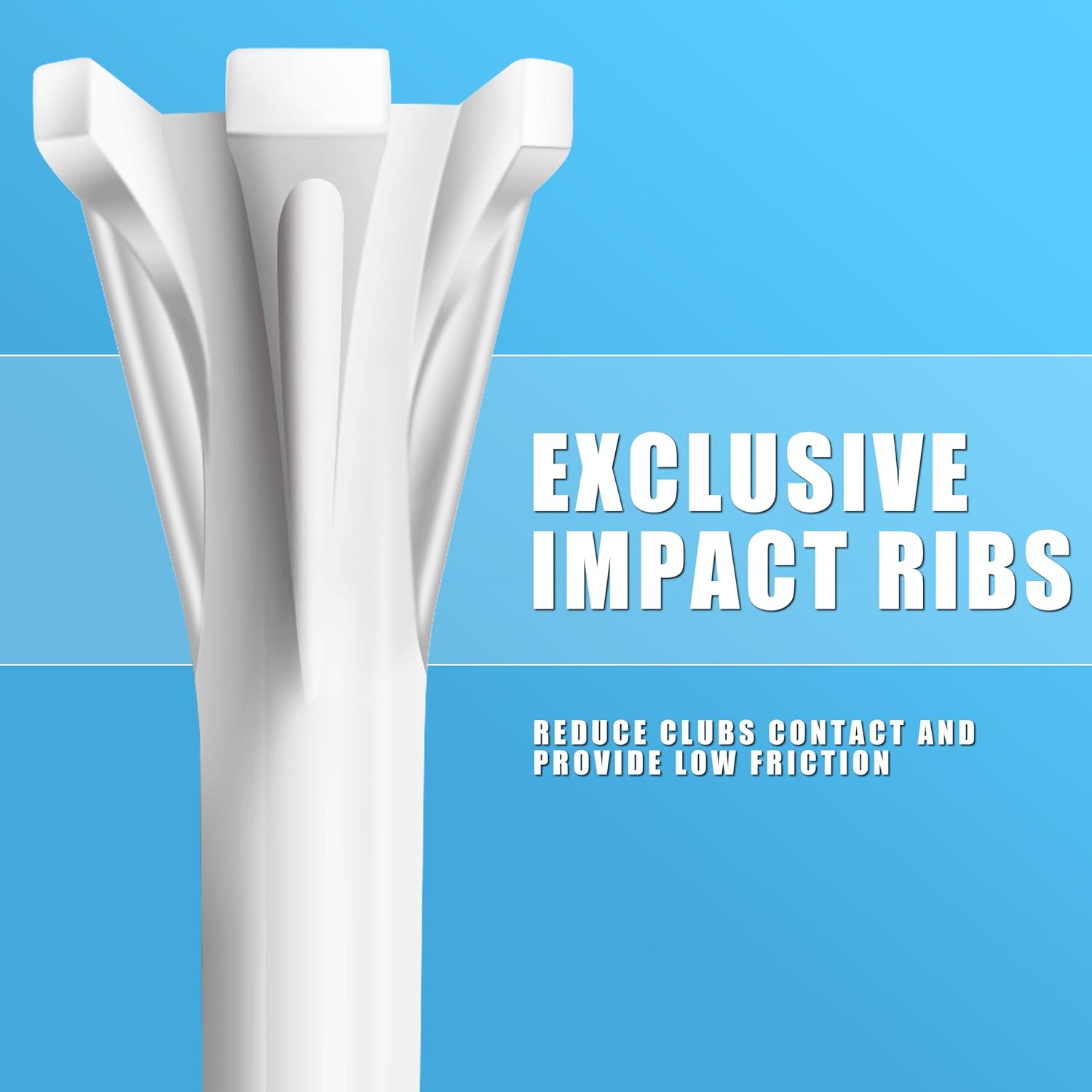 Highlights a unique design feature that reduces club contact and provides low friction, improving golf performance.