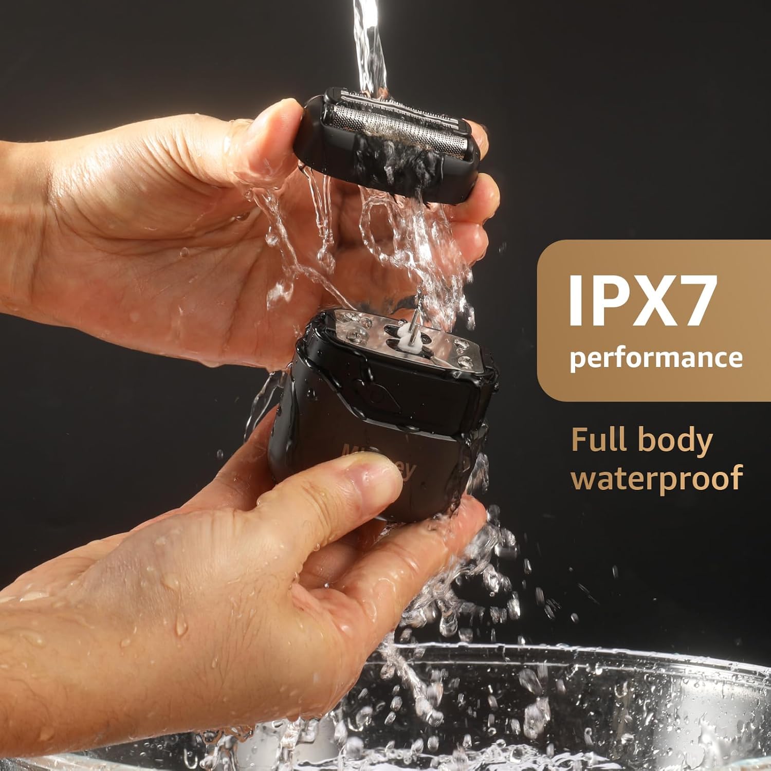 Demonstrates the product's full body waterproof capability, reassuring customers it can be safely used in wet conditions.