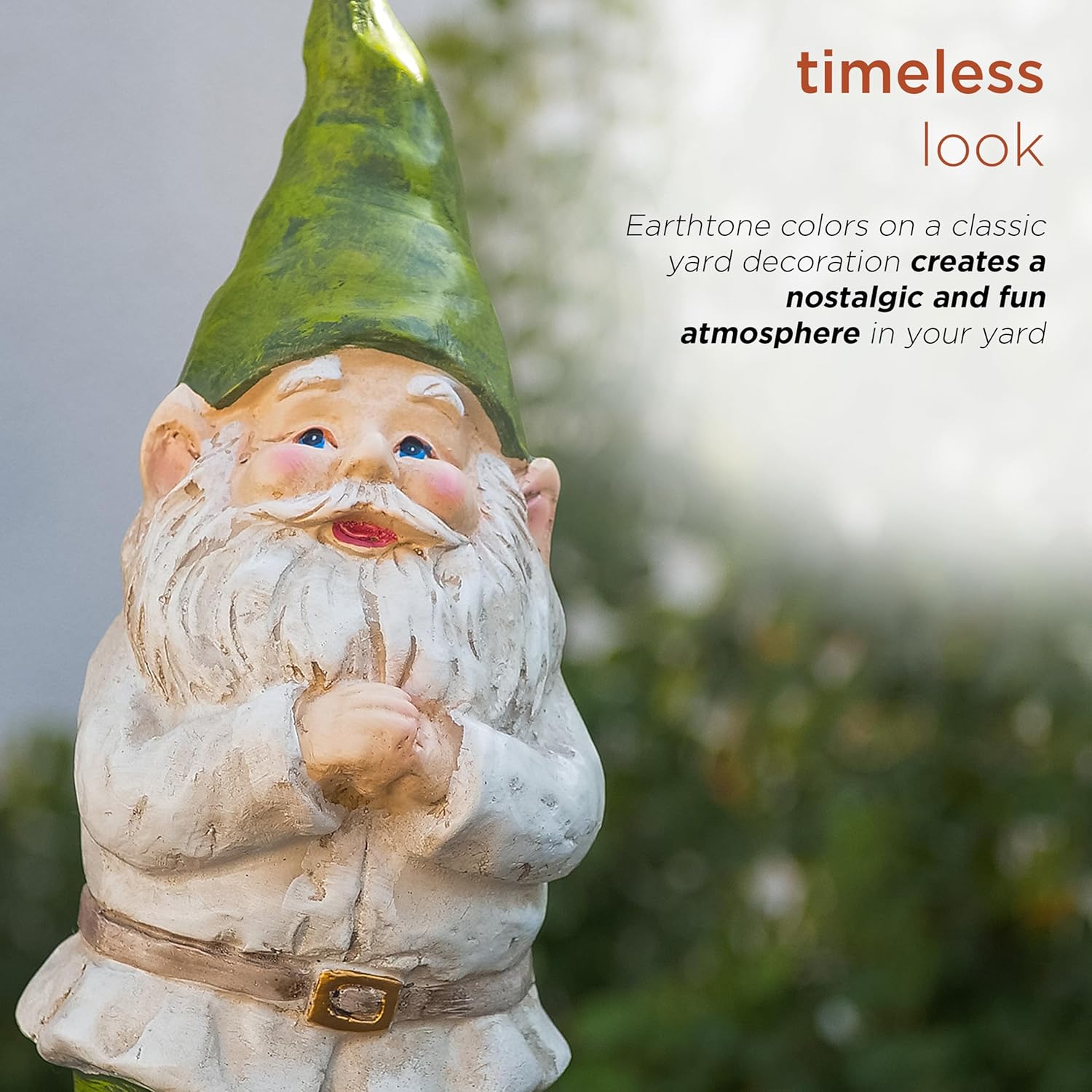 Emphasizes the classic, nostalgic appeal of the garden gnome to create a fun and timeless atmosphere in the yard.