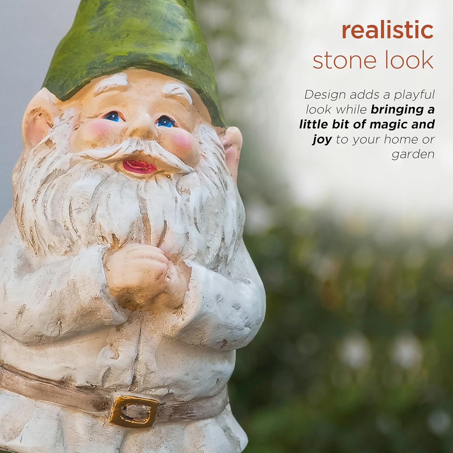 Highlights the product's realistic stone appearance to appeal to customers looking for authentic-looking garden decor.
