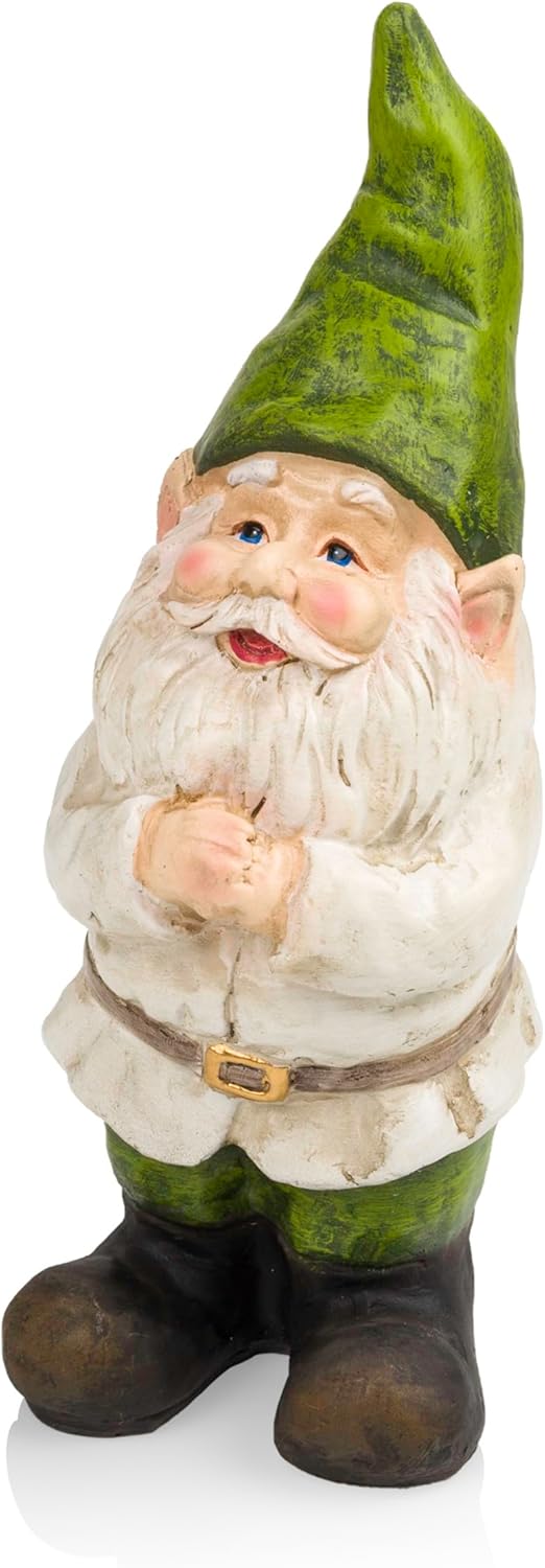 Showcases a decorative garden gnome to appeal to customers interested in whimsical outdoor decor.