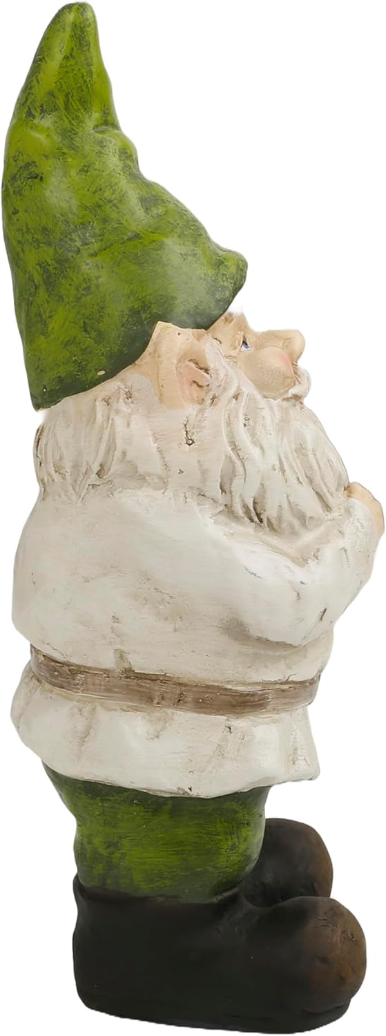 Shows a decorative garden gnome figurine to appeal to customers interested in whimsical outdoor decor.