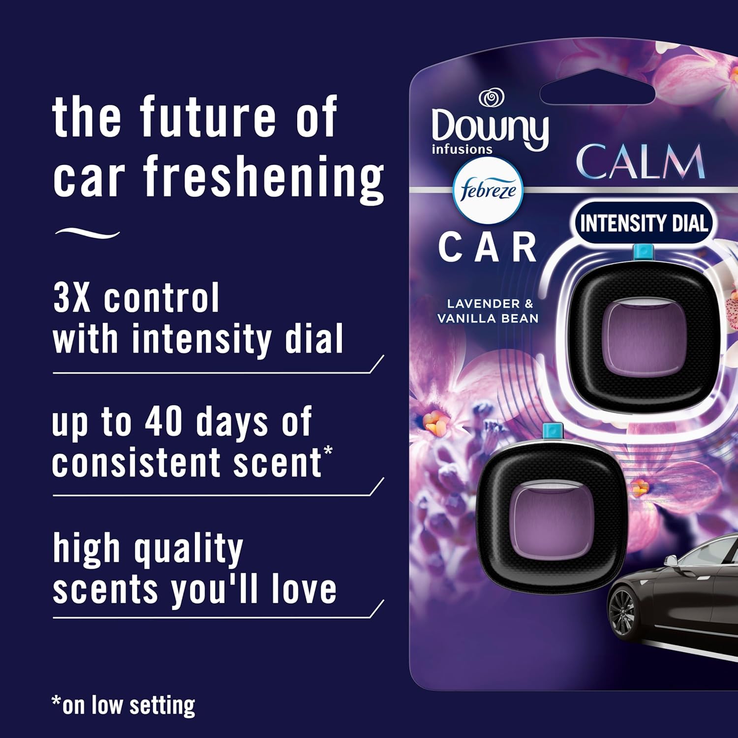 Highlights multiple key features of the car freshener to demonstrate its superiority and long-lasting effectiveness.