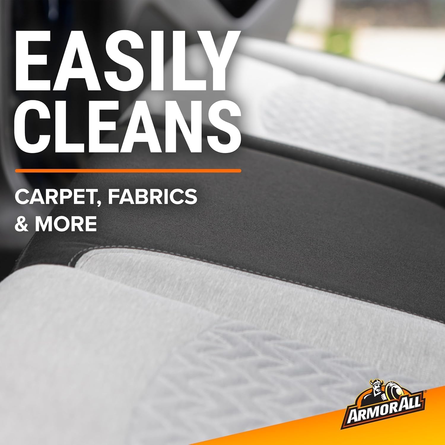 Highlights the product's ability to easily clean various surfaces including carpet and fabrics, emphasizing its versatility and effectiveness.