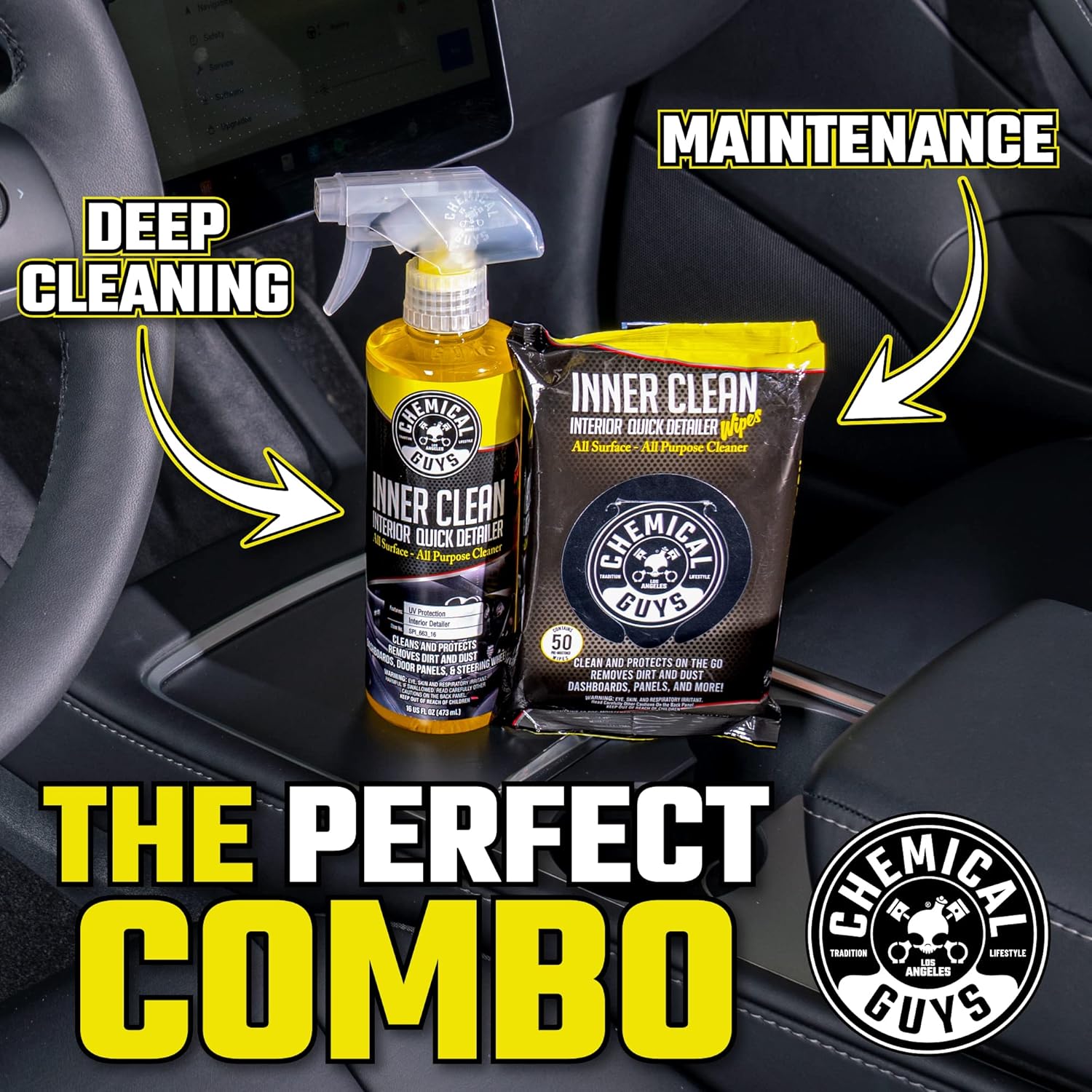 Highlights the product's dual benefits of deep cleaning and ongoing maintenance for car interiors.