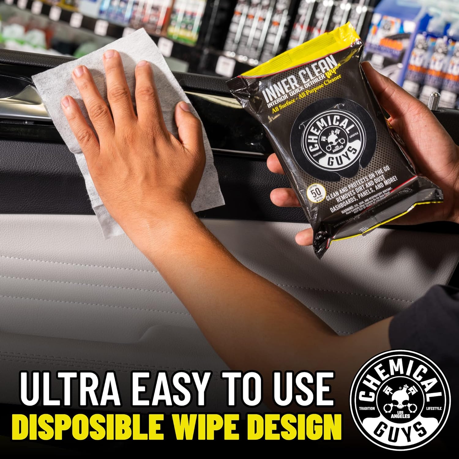 Demonstrates the simple application process of the cleaning product, showing how easy it is to use with disposable wipes. Highlights the convenience of the product's disposable wipe design for quick…