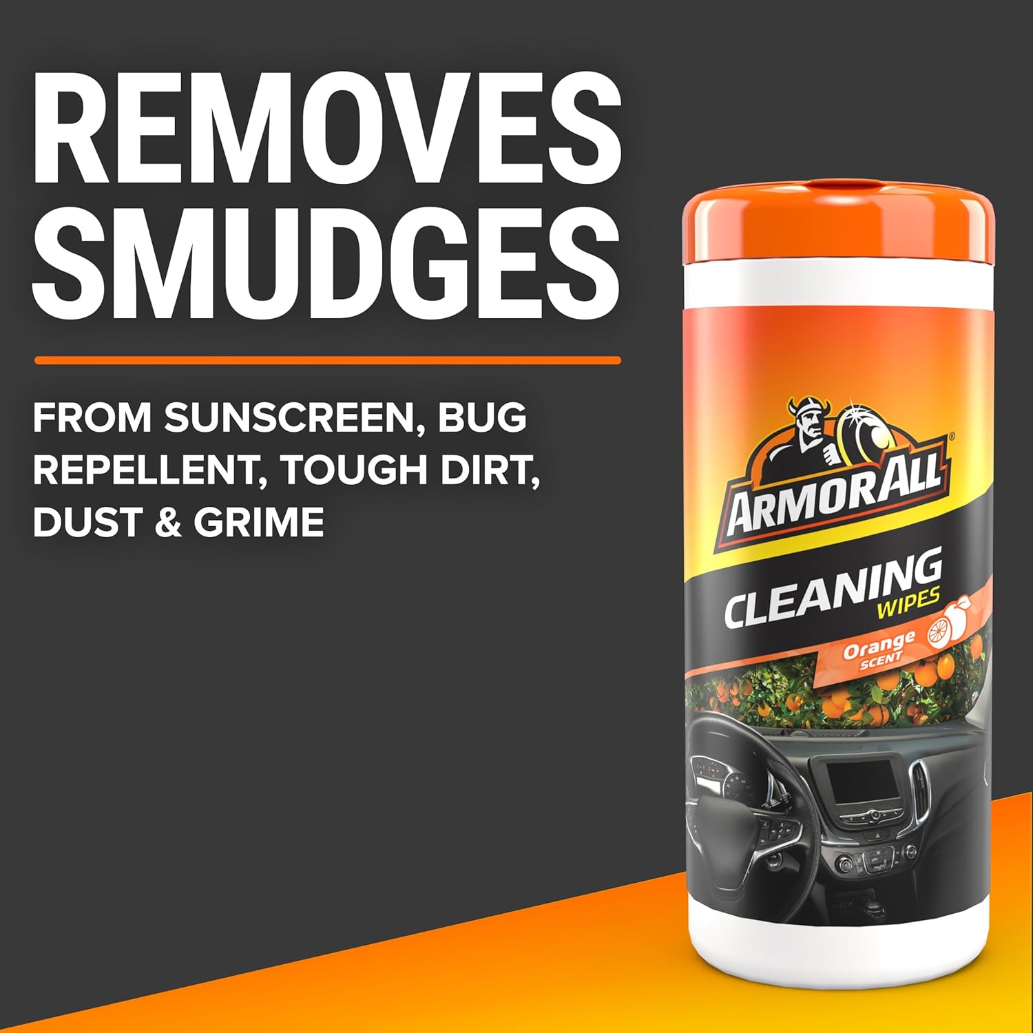 Highlights the product's ability to remove various types of smudges and dirt, emphasizing its effectiveness for cleaning car interiors.