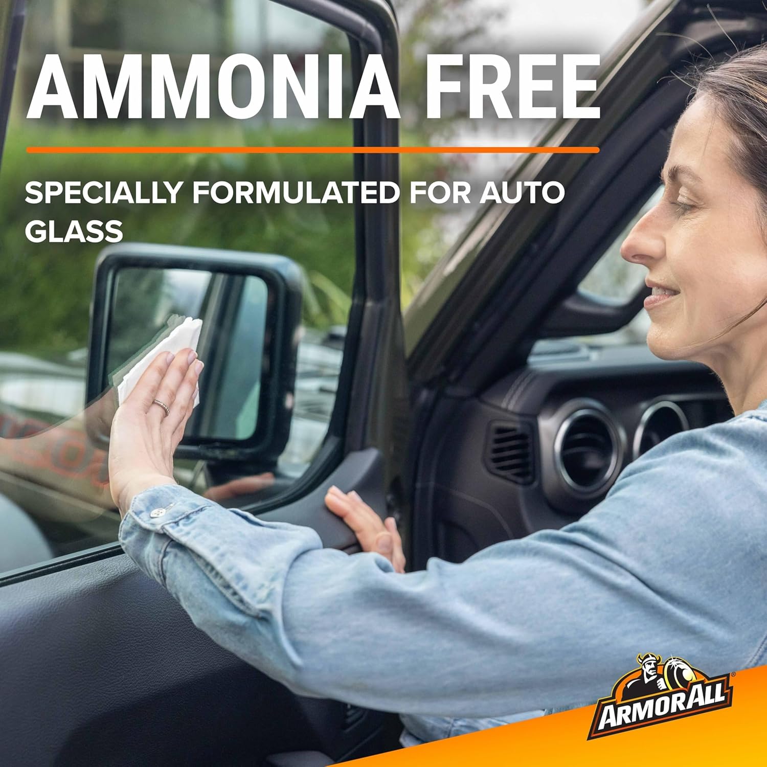 Highlights the product's ammonia-free formulation, specifically designed for auto glass, to reassure customers about its safety and effectiveness.