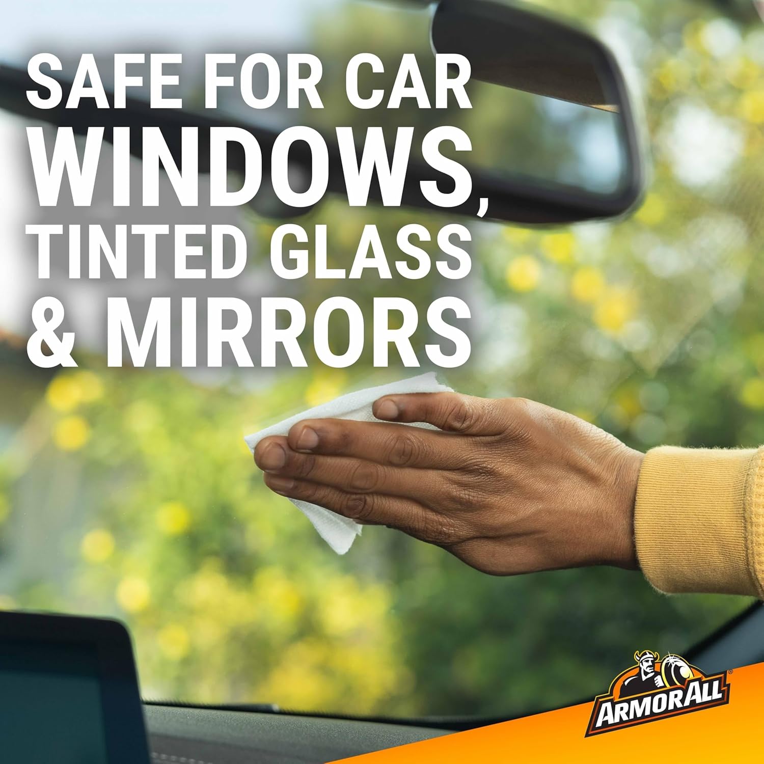 Highlights that the product is safe to use on car windows, tinted glass, and mirrors, reassuring customers about its compatibility with various automotive surfaces.