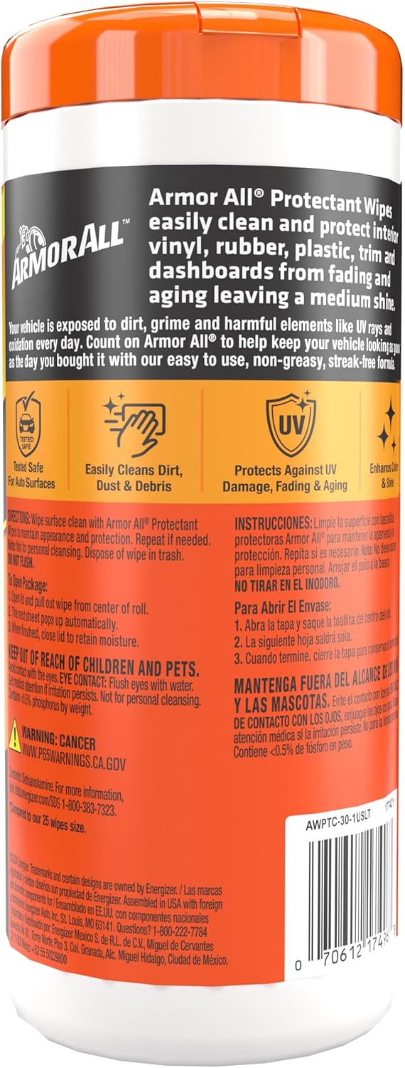 Highlights multiple benefits of the product including easy cleaning, UV protection, and anti-aging properties for vehicle interiors.