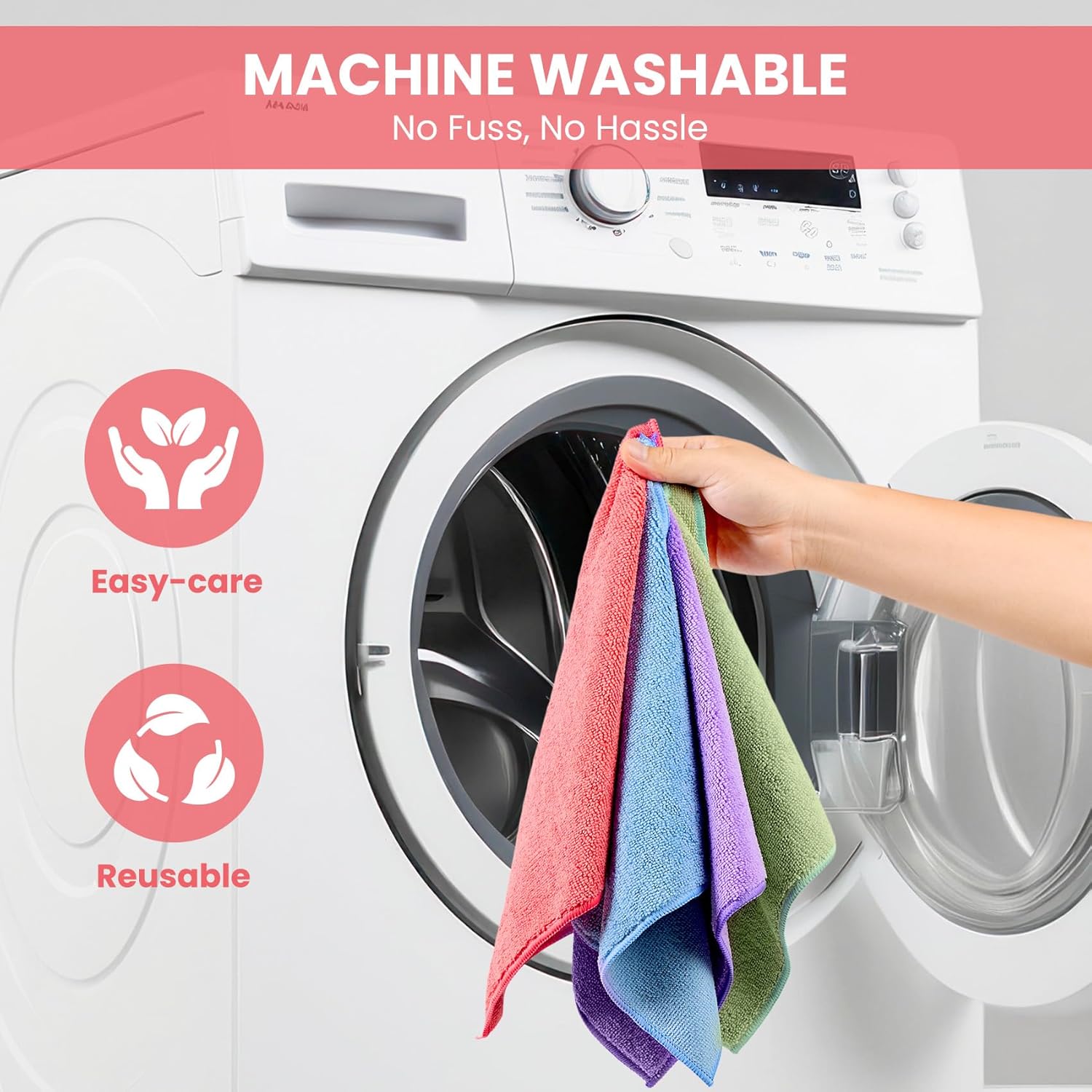 Highlights the product's easy-care feature of being machine washable, emphasizing convenience for the user.