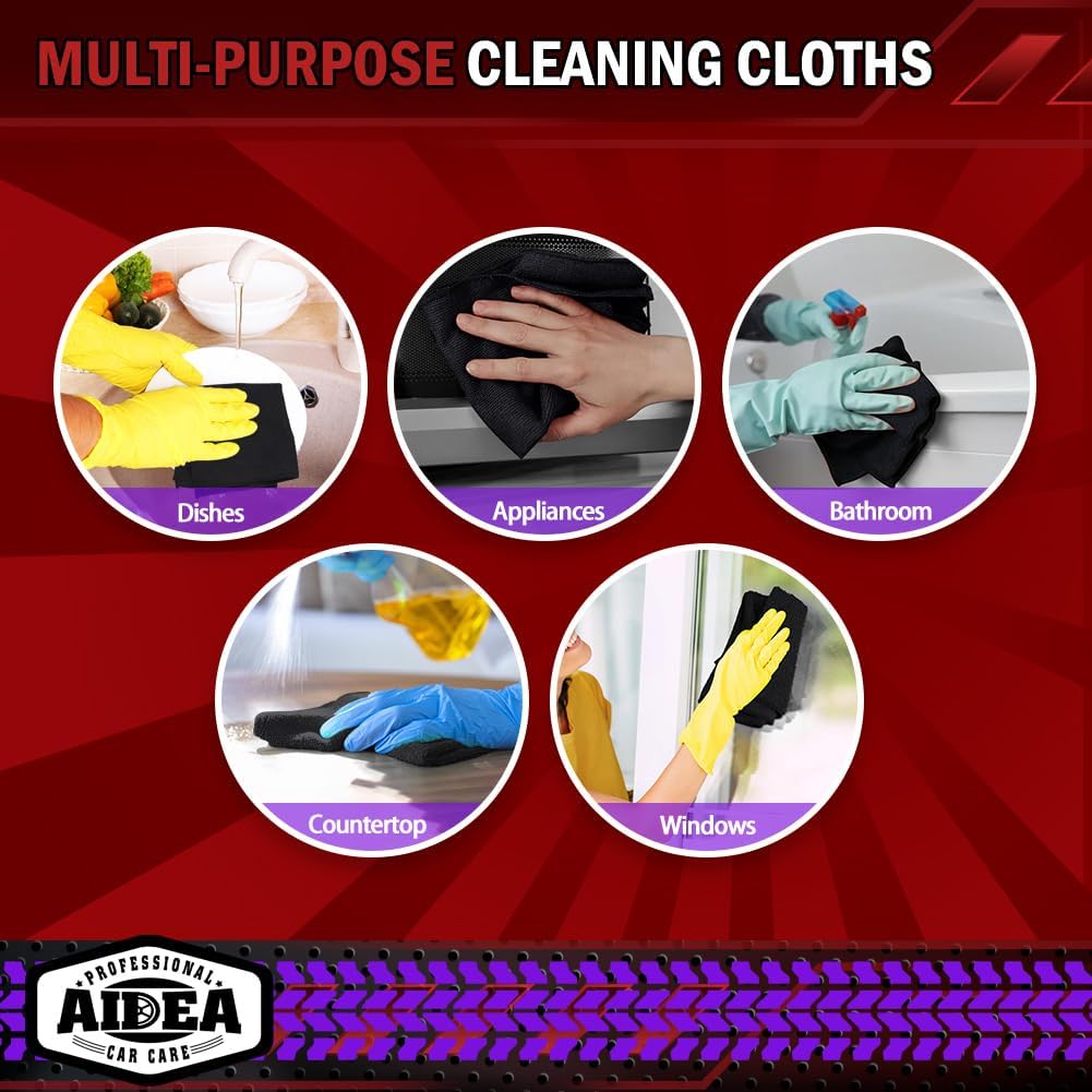 Demonstrates the versatility of the cleaning cloths by showing various surfaces and items they can be used on.