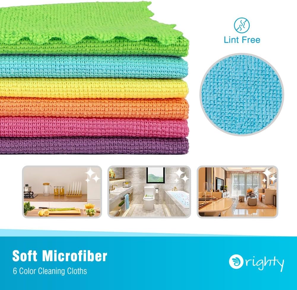 Showcases the product's lint-free property, soft microfiber material, and variety of color options to highlight its versatility and effectiveness for different cleaning tasks.