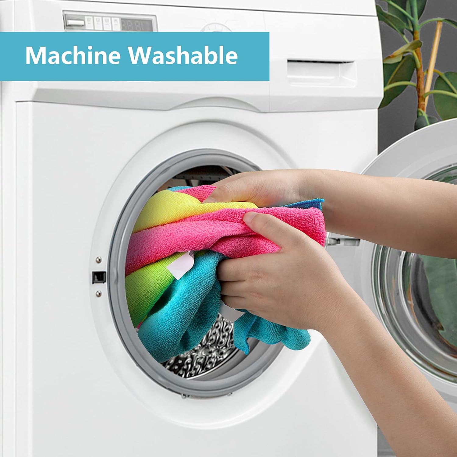 Highlights that the product can be safely cleaned in a washing machine, emphasizing convenience and easy care.