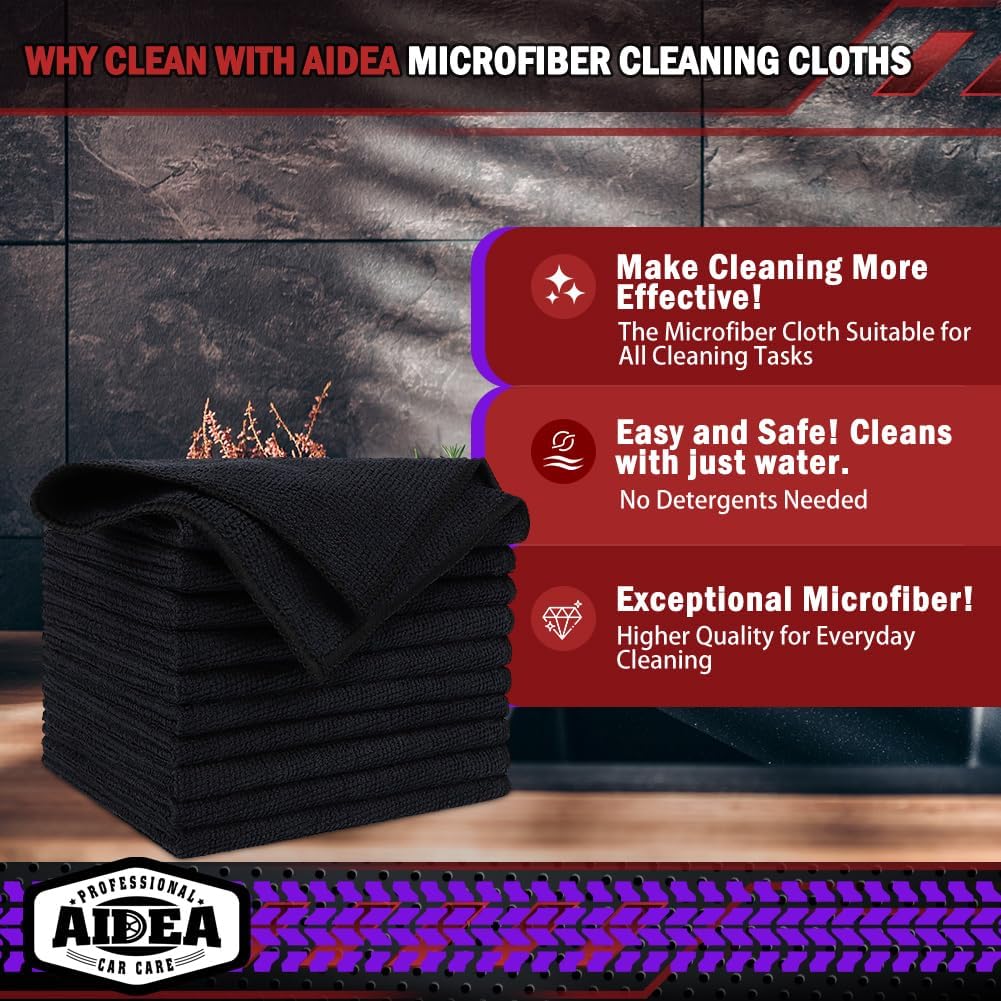 Highlights multiple benefits of the microfiber cleaning cloths to convince shoppers of their superiority for everyday cleaning tasks.