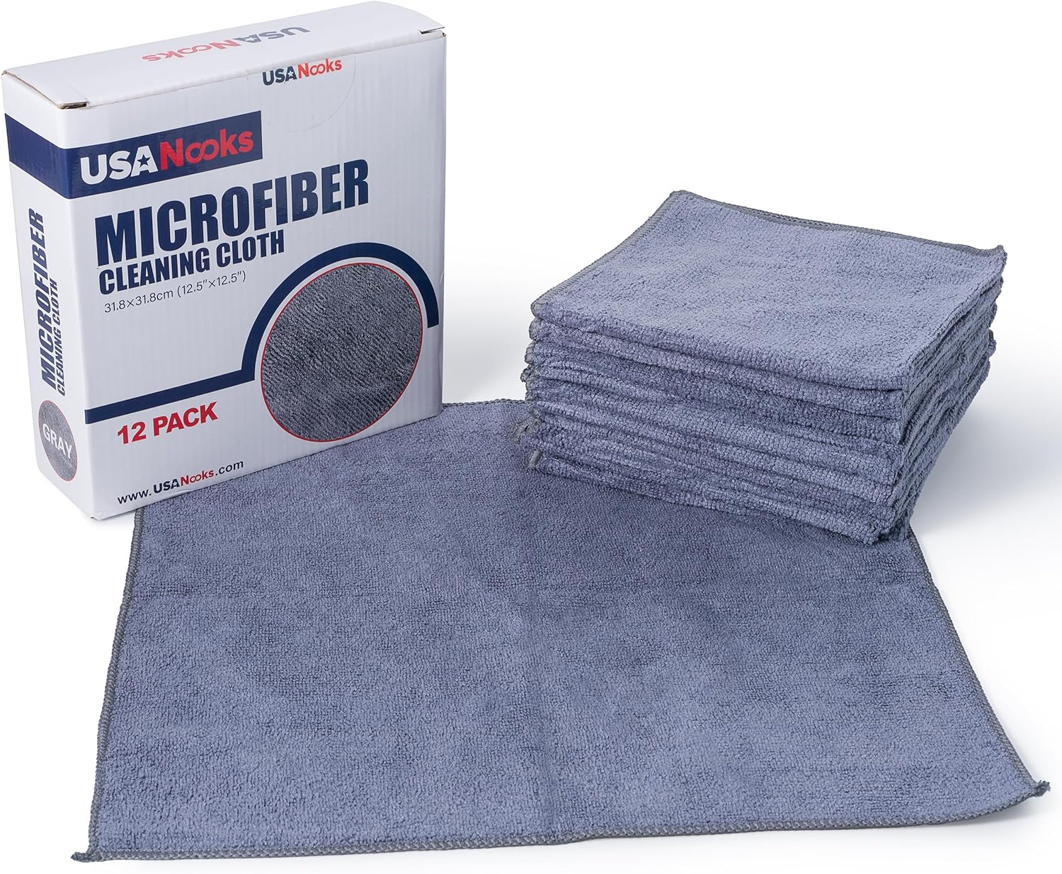 Shows the complete product package contents, highlighting the quantity and material of the cleaning cloths included.
