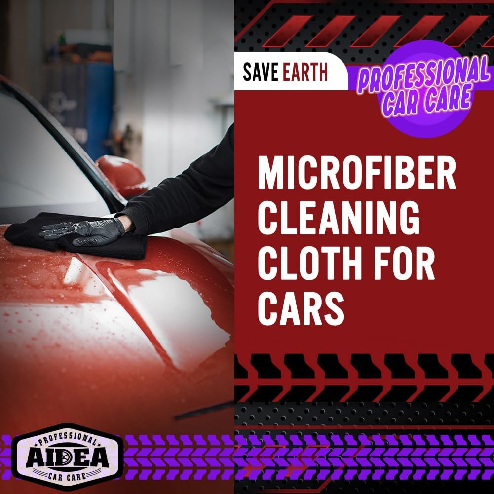 Highlights the specific product feature of a microfiber cleaning cloth for cars, emphasizing its professional-grade quality for car care.