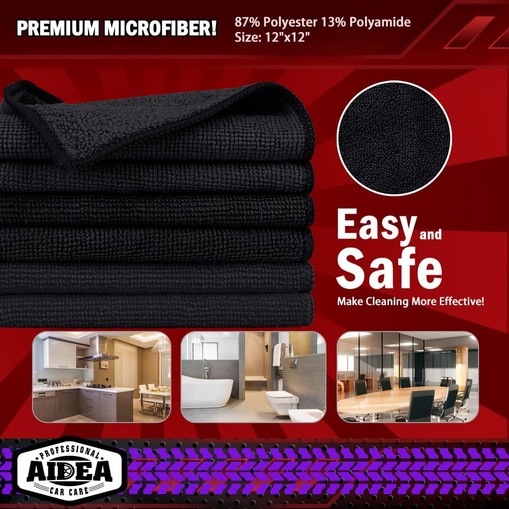 Applications graphic showing the different areas the product can be used. Bathroom, kitchen, Office. Also highlights size and material breakdown. Single feature with general statement about cleaning…
