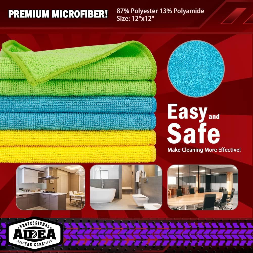 Applications graphic showing the different areas the product can be used. Bathroom, kitchen, Office. Also highlights size and material breakdown. Single feature with general statement about cleaning…