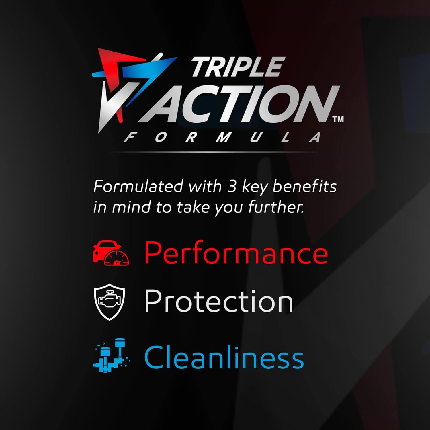 Highlights the three key benefits of the Triple Action Formula to demonstrate its comprehensive value for vehicle care.