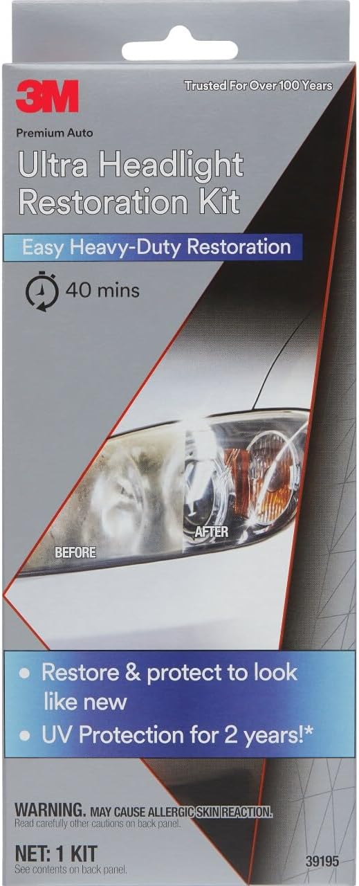 Demonstrates the effectiveness of the headlight restoration kit by showing a dramatic before and after comparison.