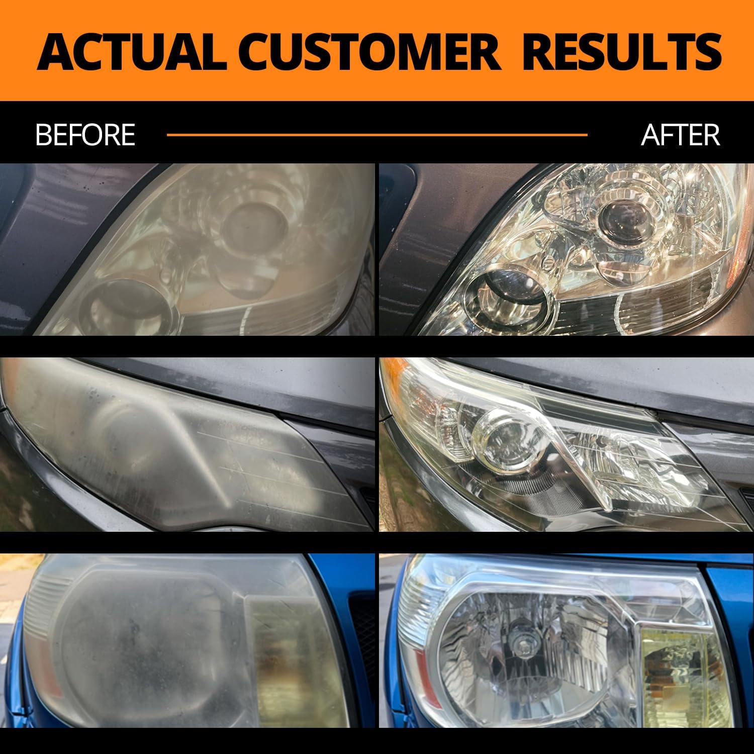 Demonstrates the effectiveness of the product in restoring cloudy, yellowed headlights to a clear, like-new condition.