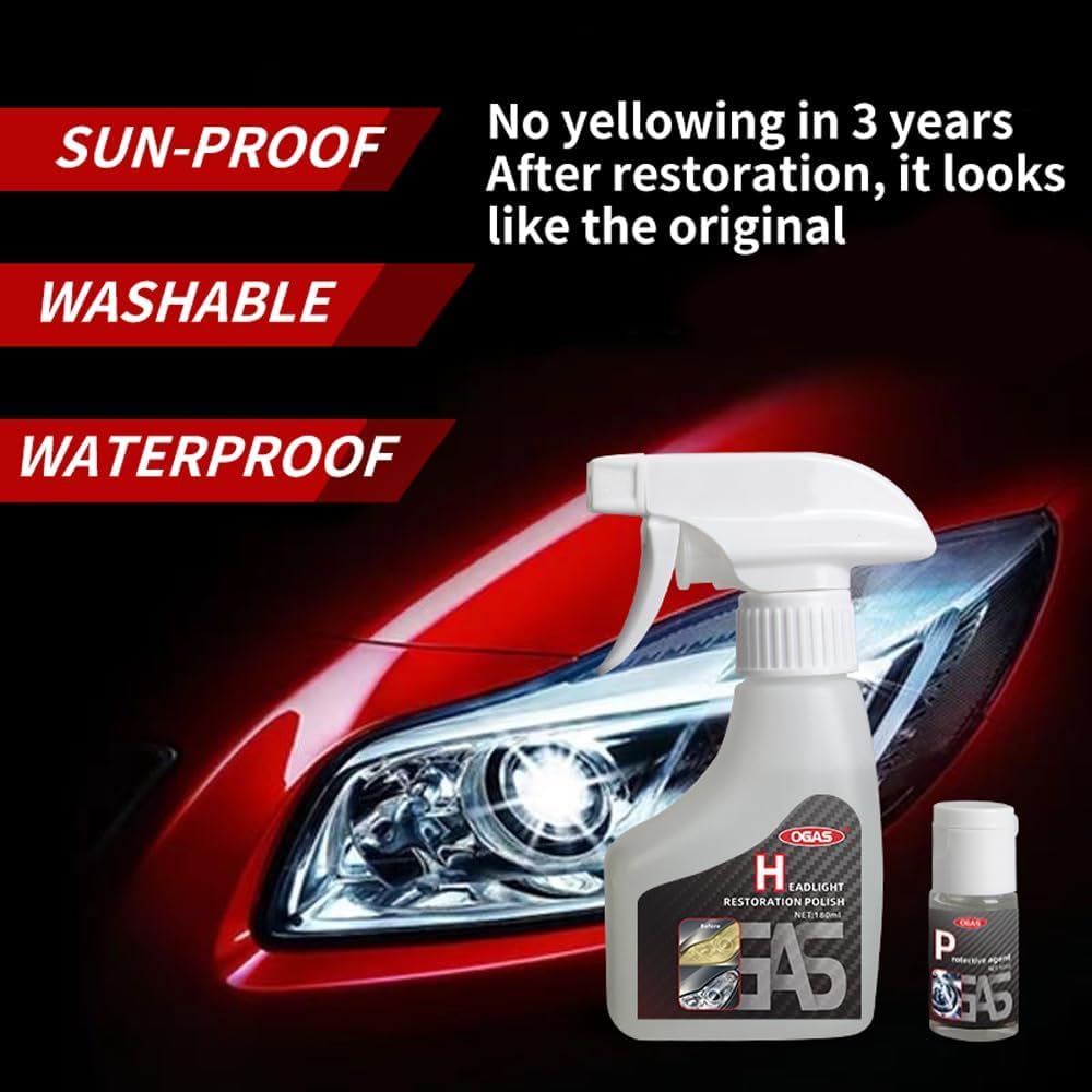 Highlights multiple key features of the headlight restoration product to demonstrate its durability and ease of maintenance.