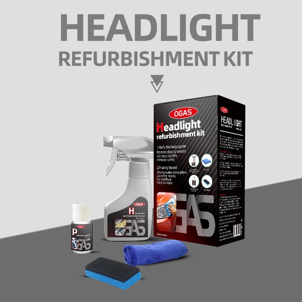 Shows all items included in the headlight refurbishment kit, helping customers understand the complete package they will receive.