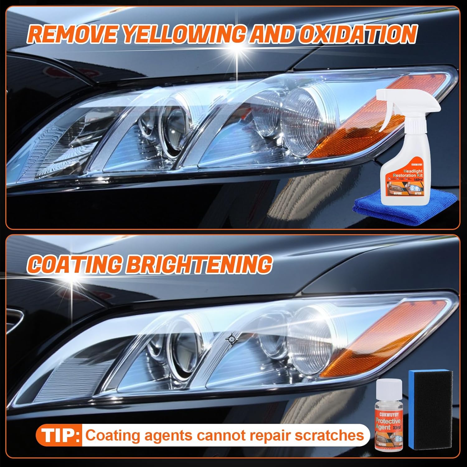 Infographics for Headlight Restoration Kit Headlight Cleaner Head Light Cleaner Removing Yellowing…