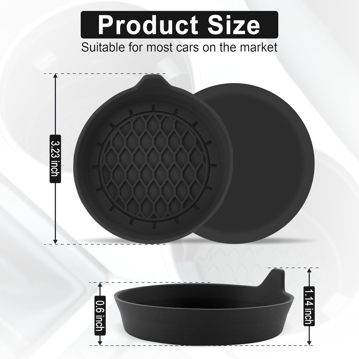 Provides exact measurements of the product to show its compatibility with most cars and reassure customers about its size.