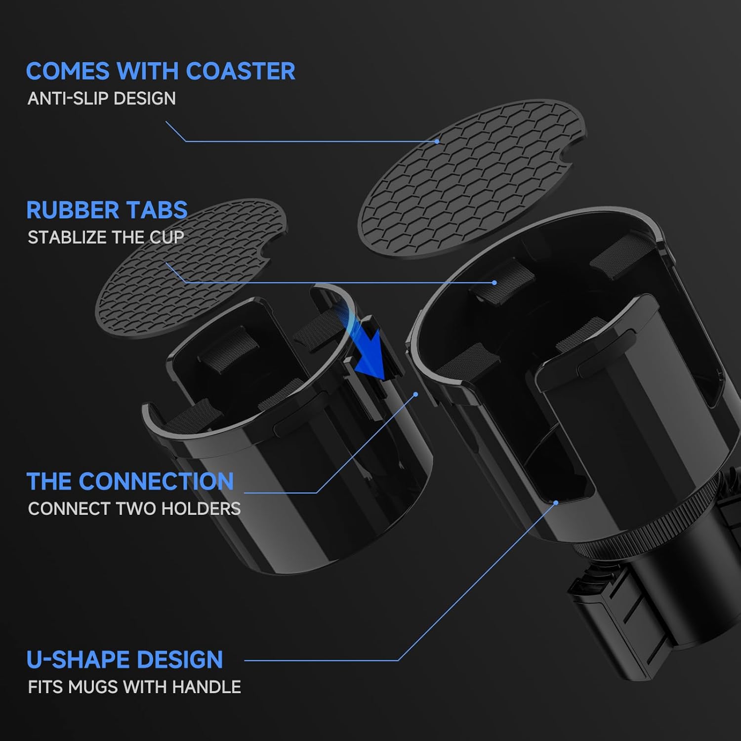 Highlights the key design elements of the cup holder to demonstrate its functionality and stability.