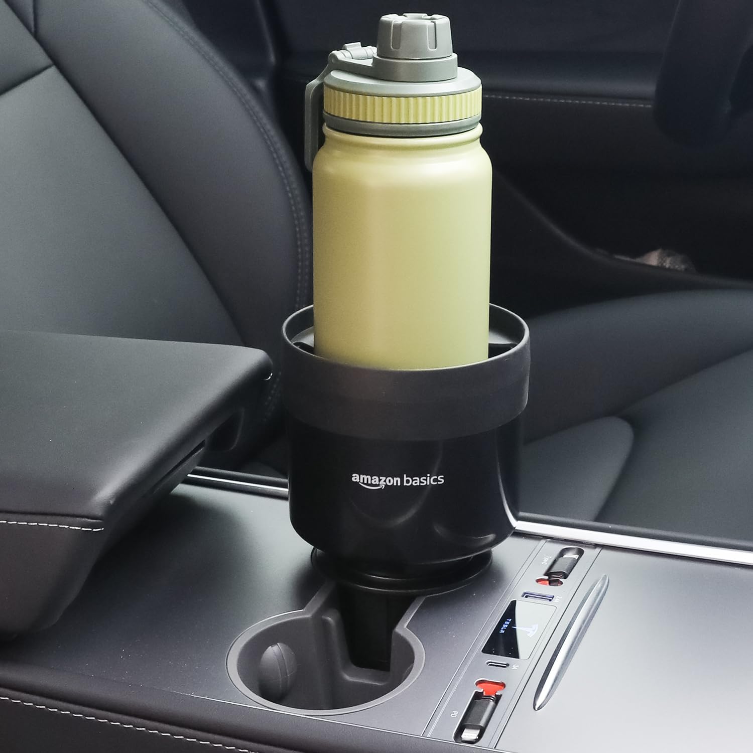 Demonstrates how the product fits and functions in a car cup holder, showing its practicality for on-the-go use.
