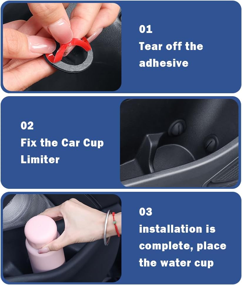 Demonstrates the step-by-step process of installing a car cup limiter accessory, making it easy for customers to understand how to use the product.