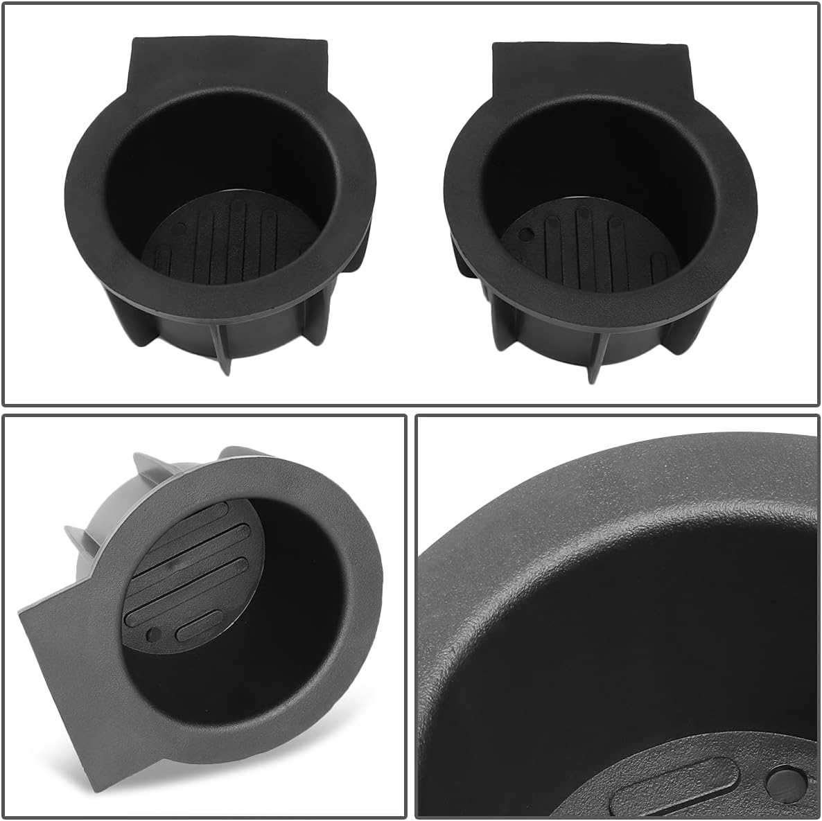 Shows the dimensions and shape of the cup holders to help customers understand if they will fit in their vehicle.