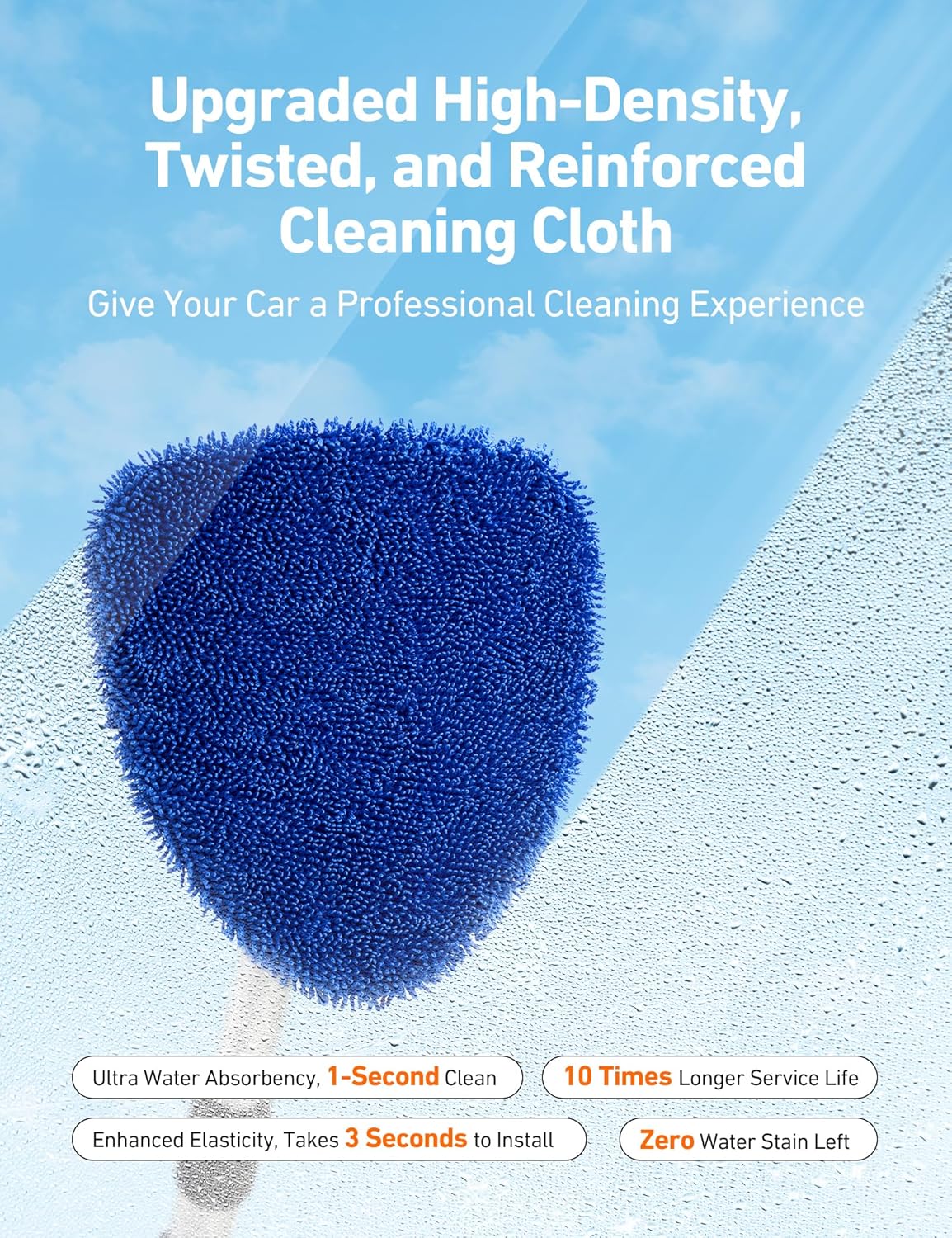 Highlights the upgraded cleaning cloth's professional-grade quality and efficiency for car cleaning.