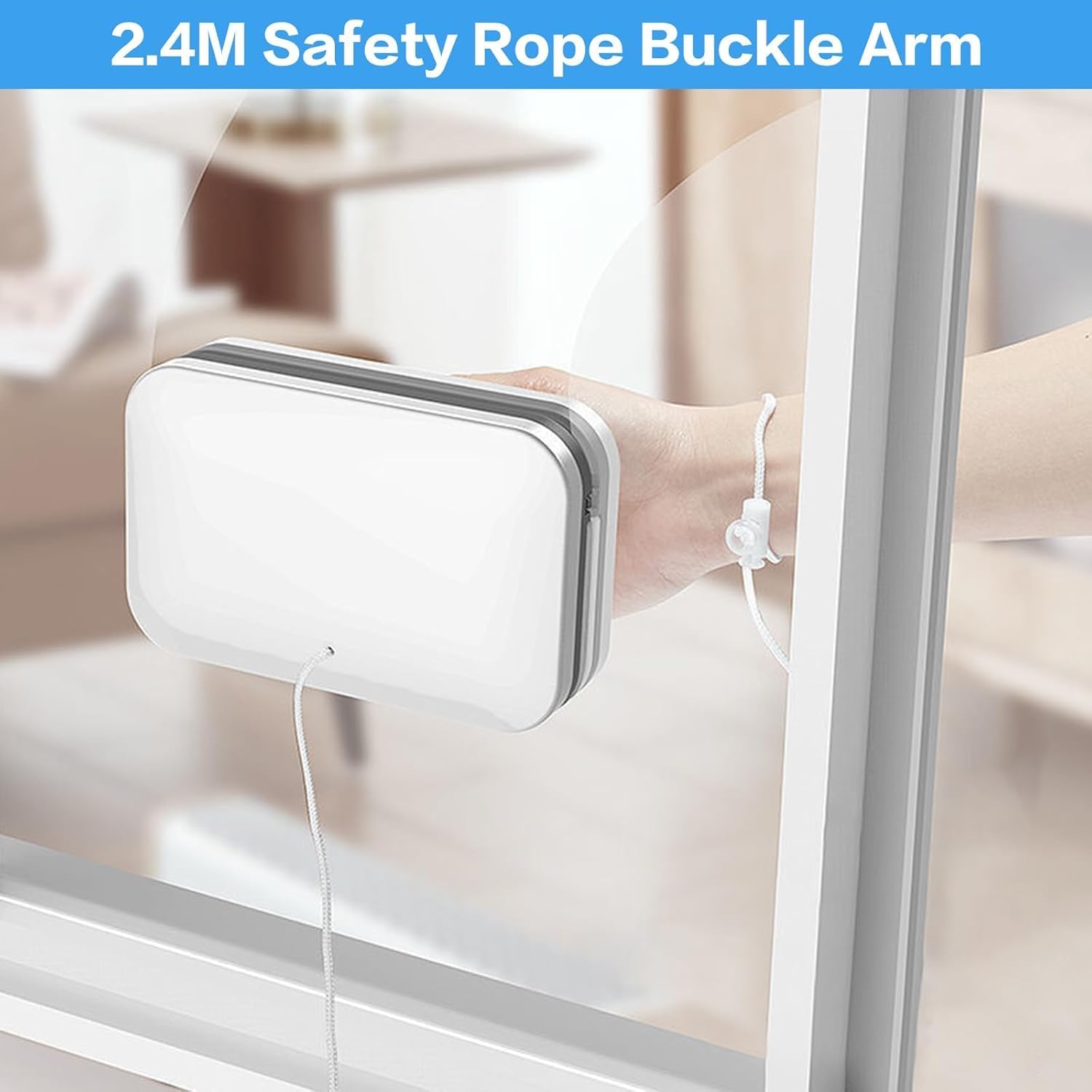 Highlights the 2.4M safety rope feature to reassure customers about the product's safety and reach.
