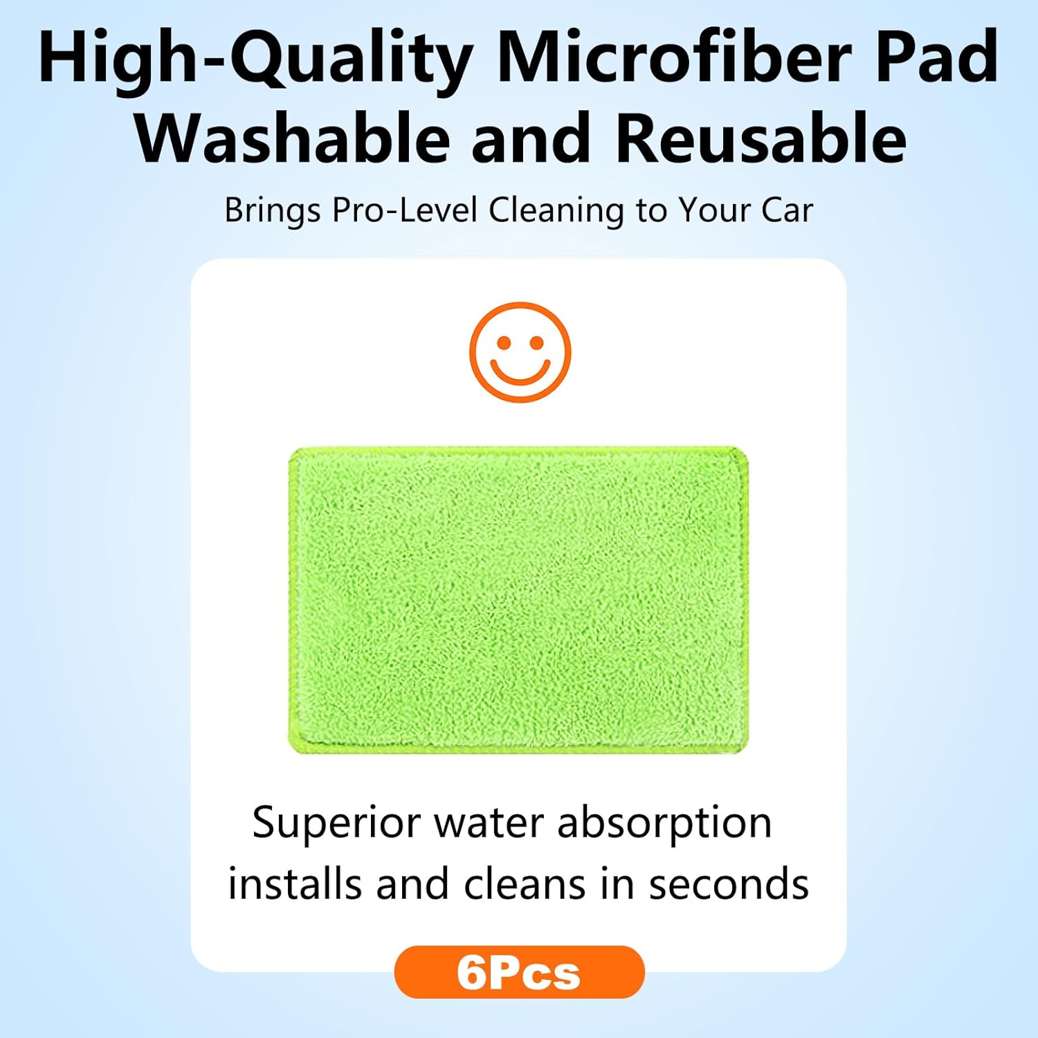 Highlights the microfiber pad's superior water absorption capability, emphasizing its effectiveness for quick and efficient cleaning.