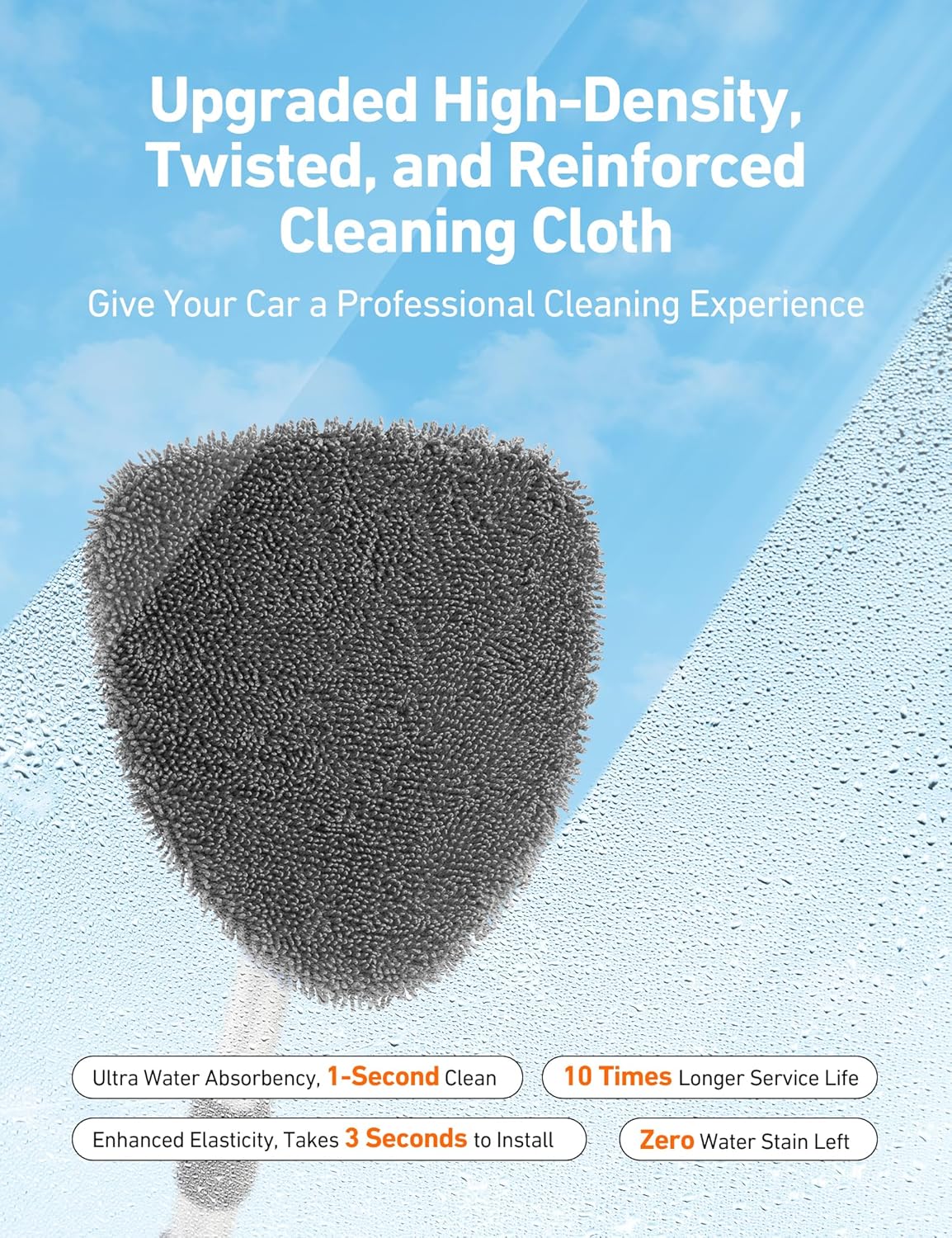 Highlights the upgraded cleaning cloth's professional-grade quality and efficiency for car cleaning.