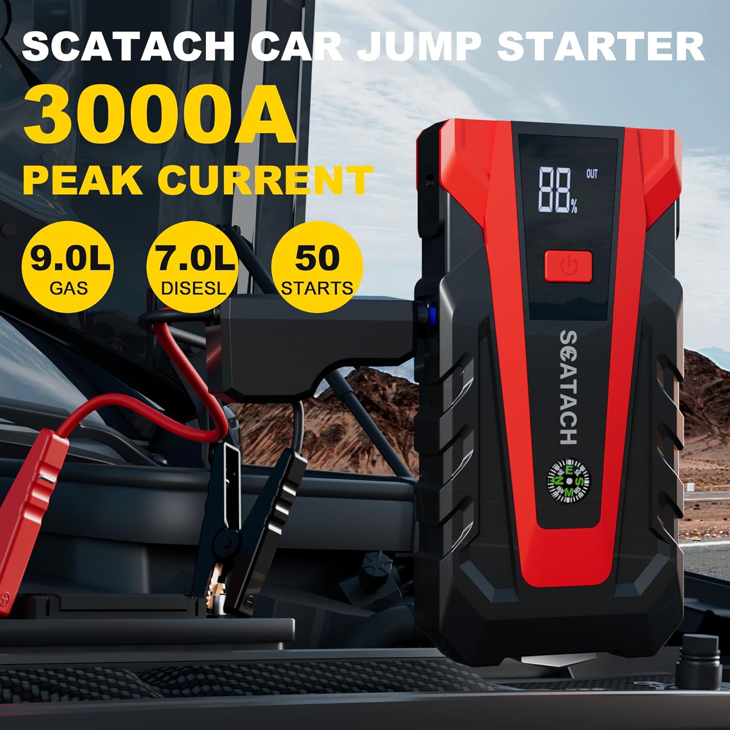 Highlights the key features and capabilities of the car jump starter to demonstrate its power and versatility for different vehicle types.