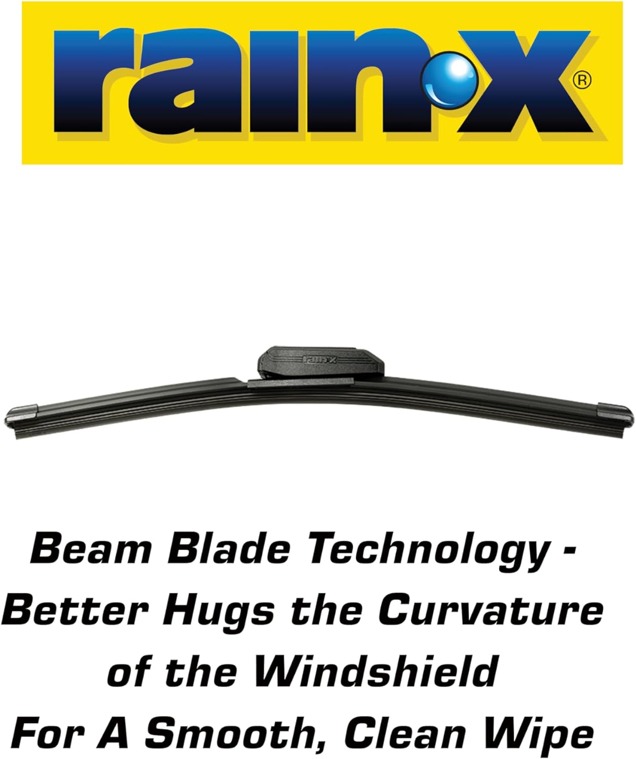 Highlights the product's unique beam blade design that better conforms to windshield curvature for improved wiping performance.