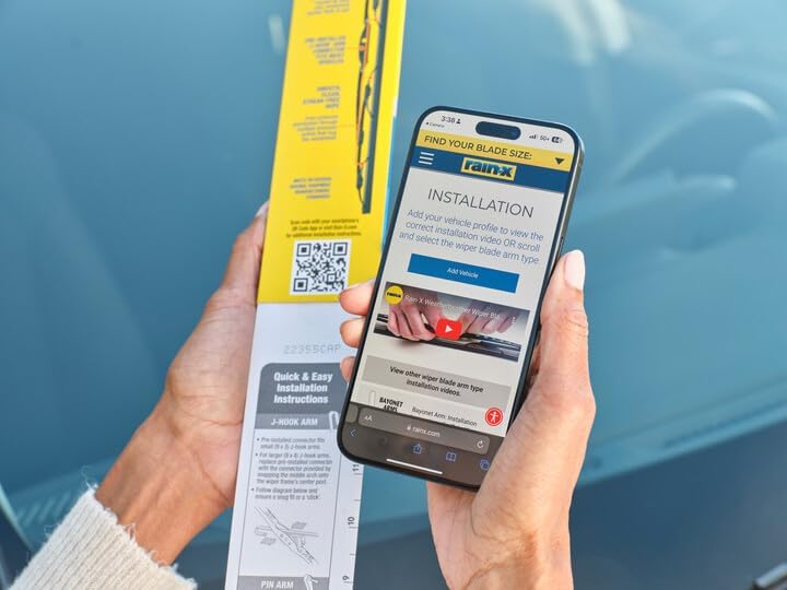Guides customers on how to install the product using both printed instructions and a mobile app with video tutorials. Helps customers find the correct product size for their specific vehicle model.