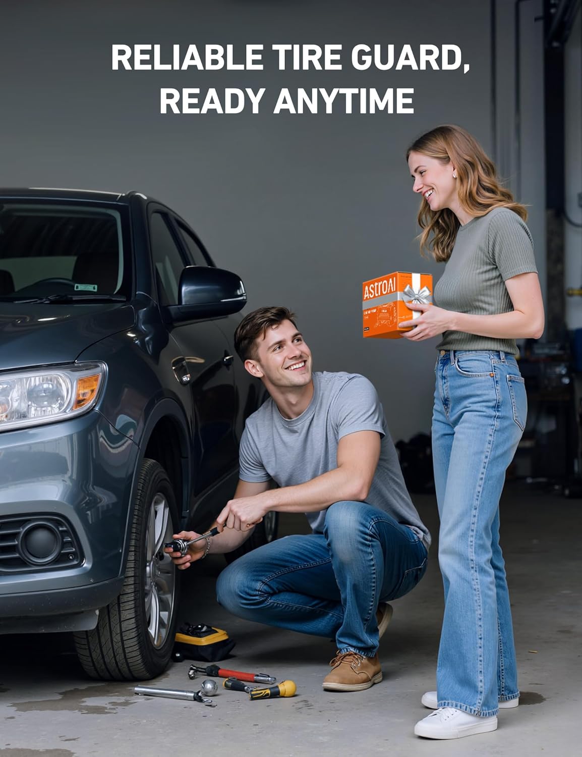 Emphasizes the product's reliability as a tire guard, ready for use at any time, providing peace of mind for car owners.