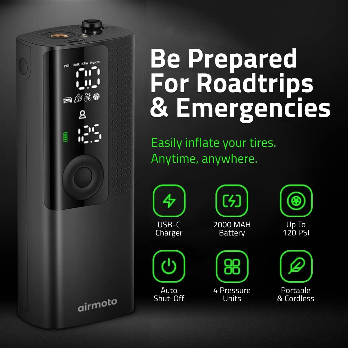 Airmoto Tire Inflator Portable Air Compressor: Infographics