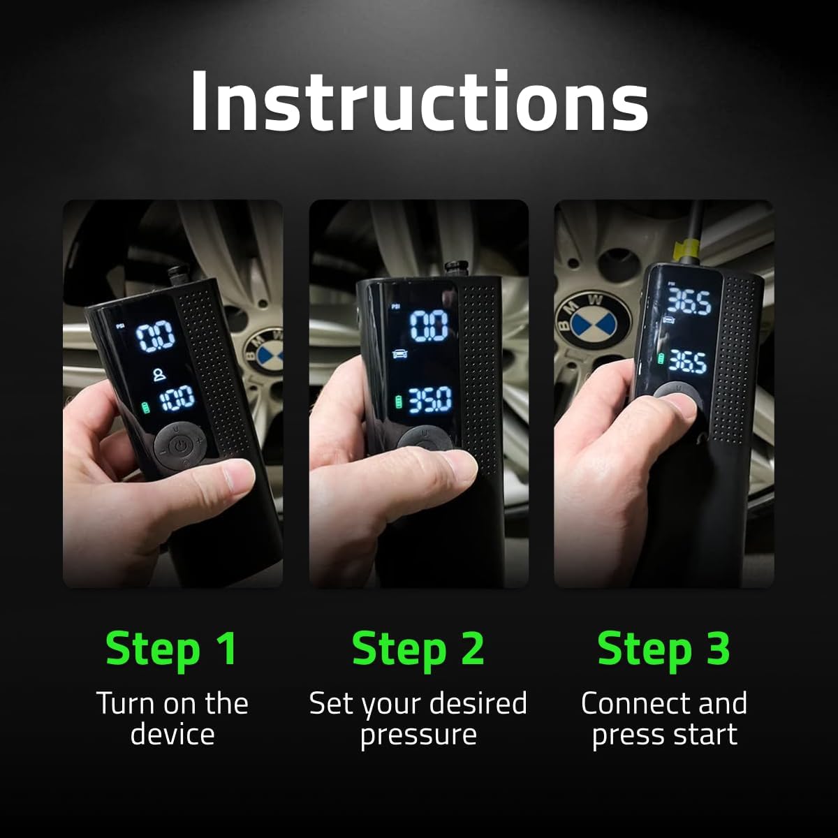 Guides users through the steps of setting up and using a tire pressure monitoring device, making the product easier to use and understand.