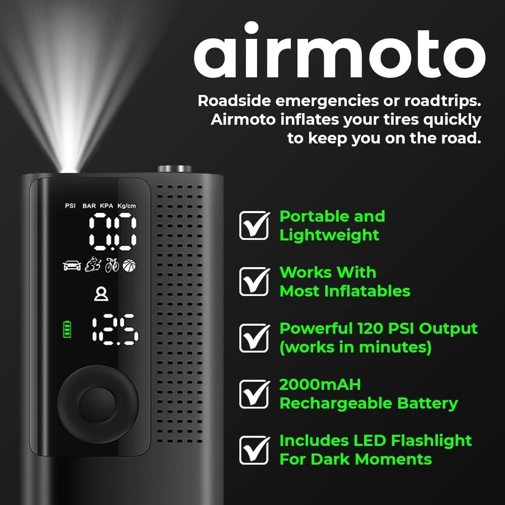 Highlights multiple key features of the Airmoto tire inflator to show its versatility and usefulness for various situations. Demonstrates the different use cases where the Airmoto tire inflator can…