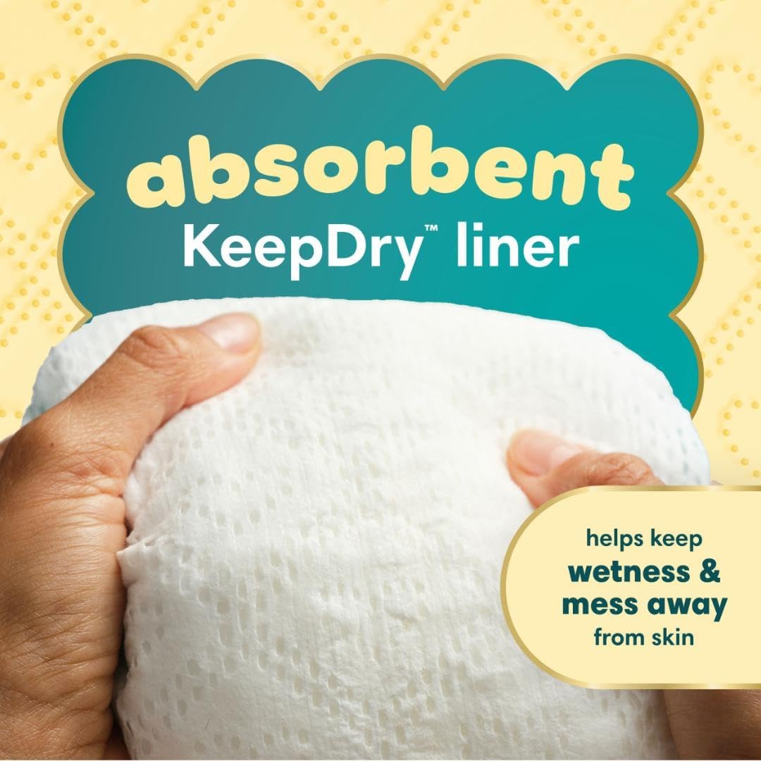Highlights the product's absorbent liner feature, emphasizing its ability to keep skin dry and clean.