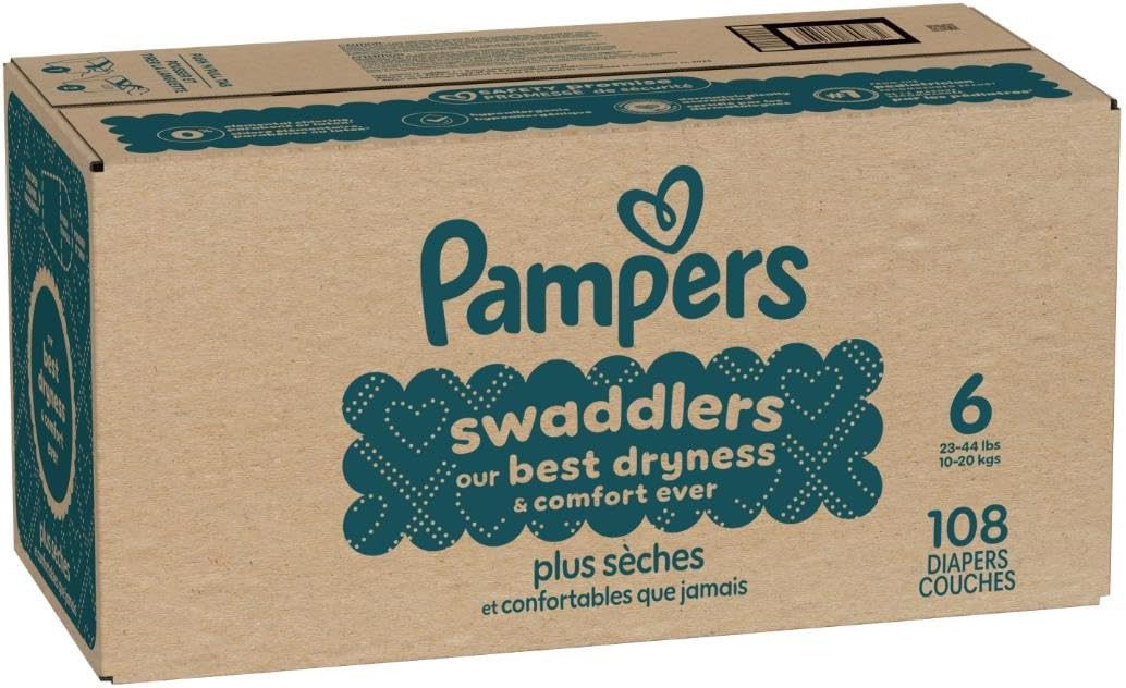 Shows the quantity of diapers included in the box, emphasizing value for the customer. Highlights the key benefit of the product being the best in terms of dryness and comfort for the baby.